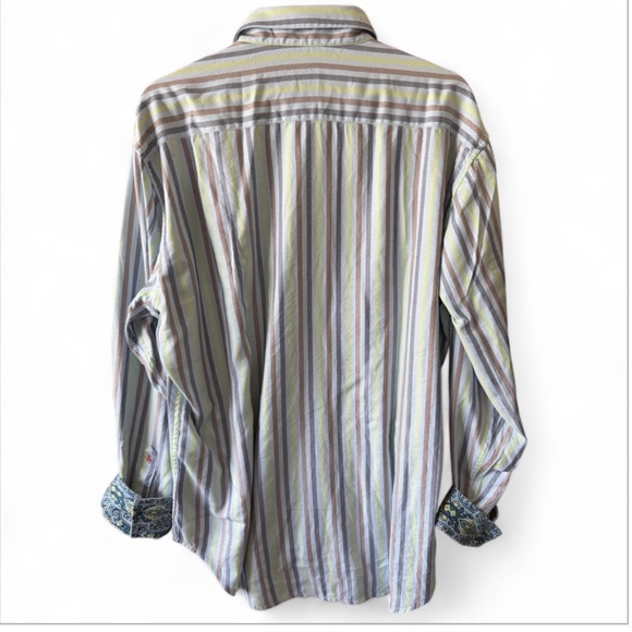 Robert Graham Men's Multicolor Striped Button-Down Shirt Size XL Flip Cuff - Picture 2 of 6